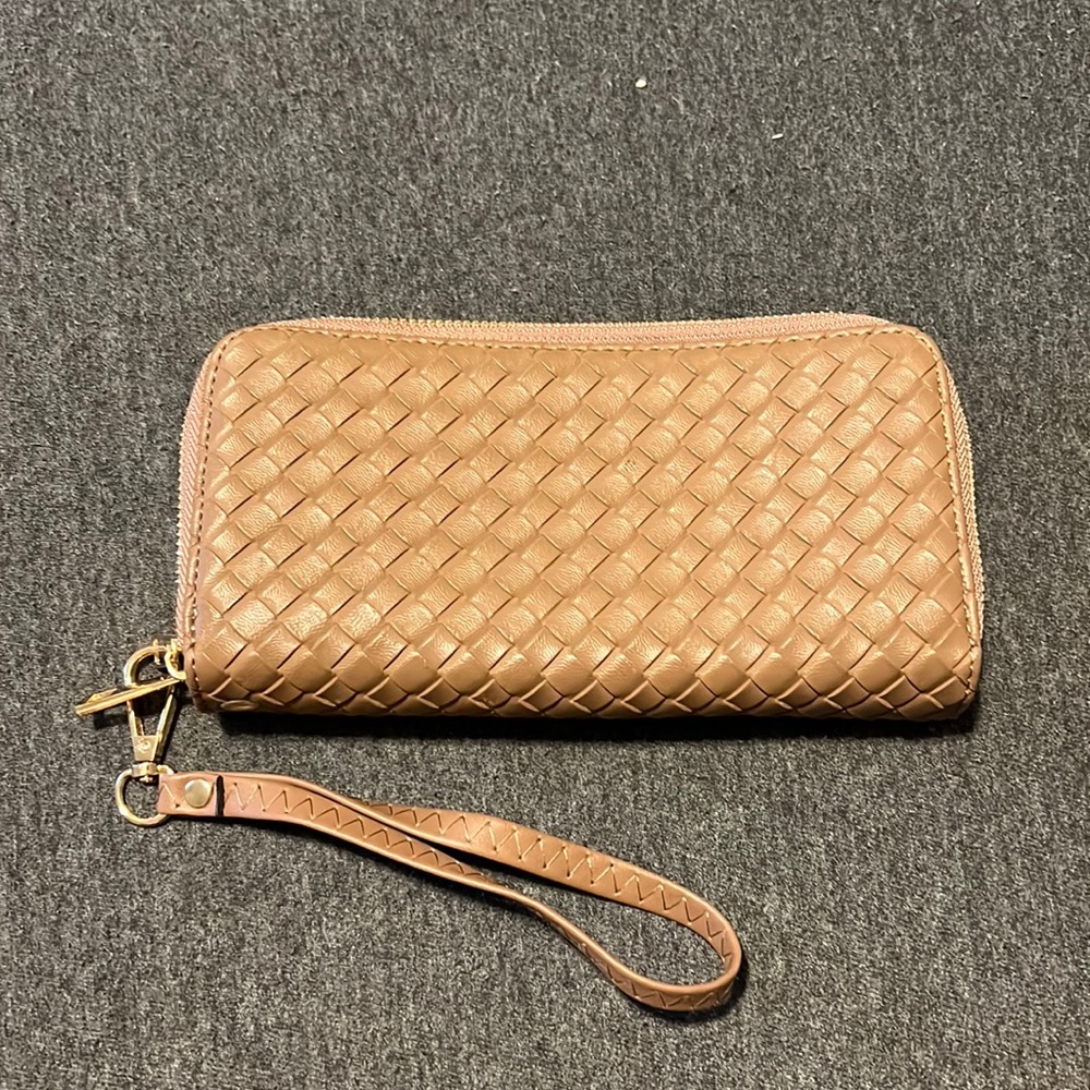 Light brown clutch wristlet